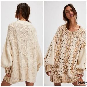 Free People Gilded Cable Embellished Sweater